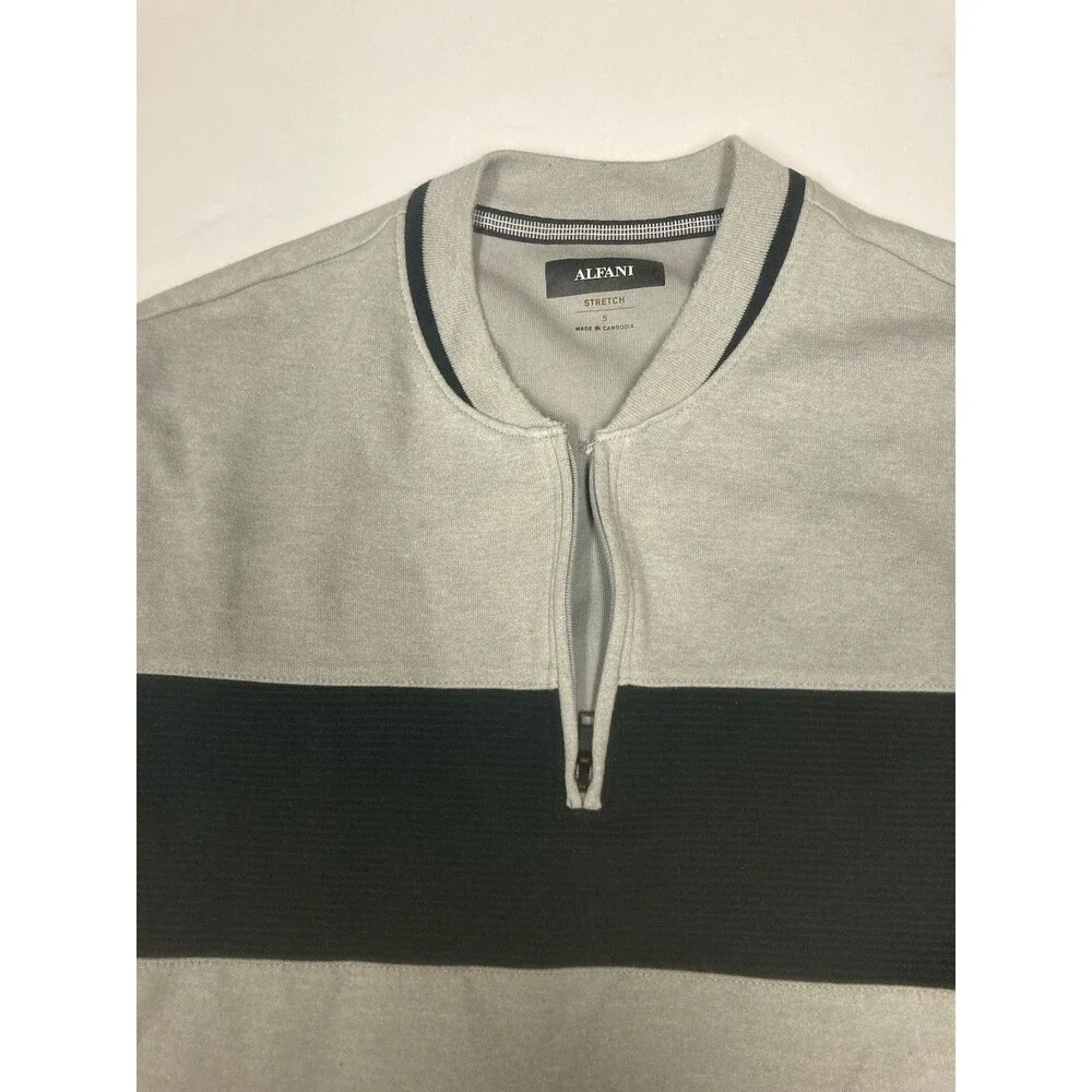 Alfani Men's Stretch Knit Colorblock 1/4 Zip Mock Neck Sweater Gray/Black S